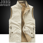 双面穿吉普中年纯棉男士 2025新款 马甲春秋季 休闲爸爸坎肩马夹男款