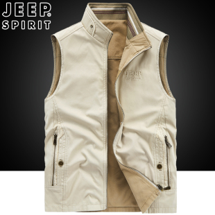 双面穿吉普中年纯棉男士马甲春秋季休闲爸爸坎肩马夹男款2025新款