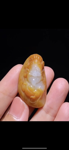 天然精品新疆和田玉籽料黄玉财神37×21×12mm正品证书二十年老店