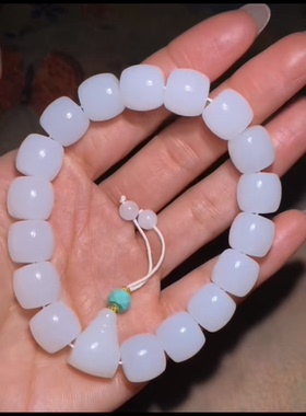 新疆和田玉籽料 直切老型珠手串一级白油性好温润细腻老糯12*13mm