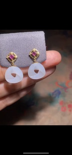 精品新疆和田玉籽料18K镶嵌耳坠 一级白油性脂粉好温润细腻15*5mm