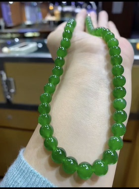精品和田玉碧玉妈妈链 颜色鲜艳漂亮细腻油润超级漂亮冰感十足8mm