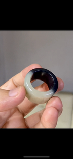 天然精品新疆和田玉籽料 青花墨玉 扳指20mm正品带证书二十年老店