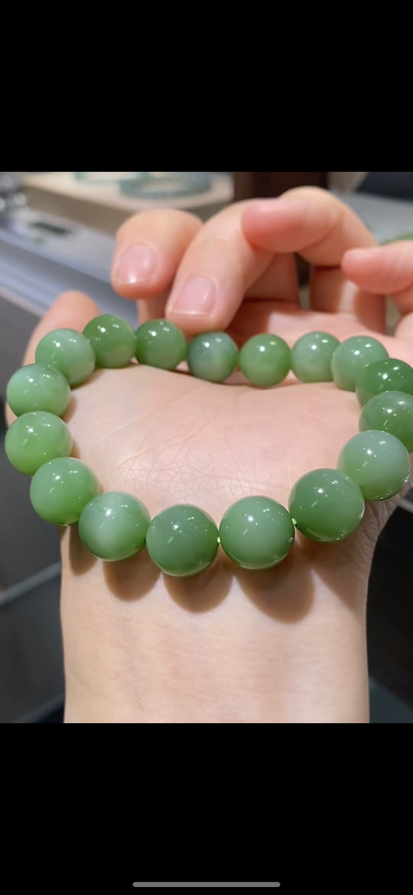 天然高品和田玉碧玉粉绿圆珠手串带猫眼12mm正品带证书二十年老店
