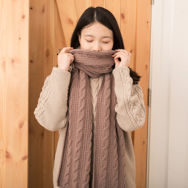 金针纺手工编织百搭韩版长款牛奶棉线麻花围巾毛线视频教程材料包