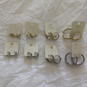 韩国进口新款 包邮 直条面淡金色银色耳圈耳环ins冷淡风耳钉耳扣女