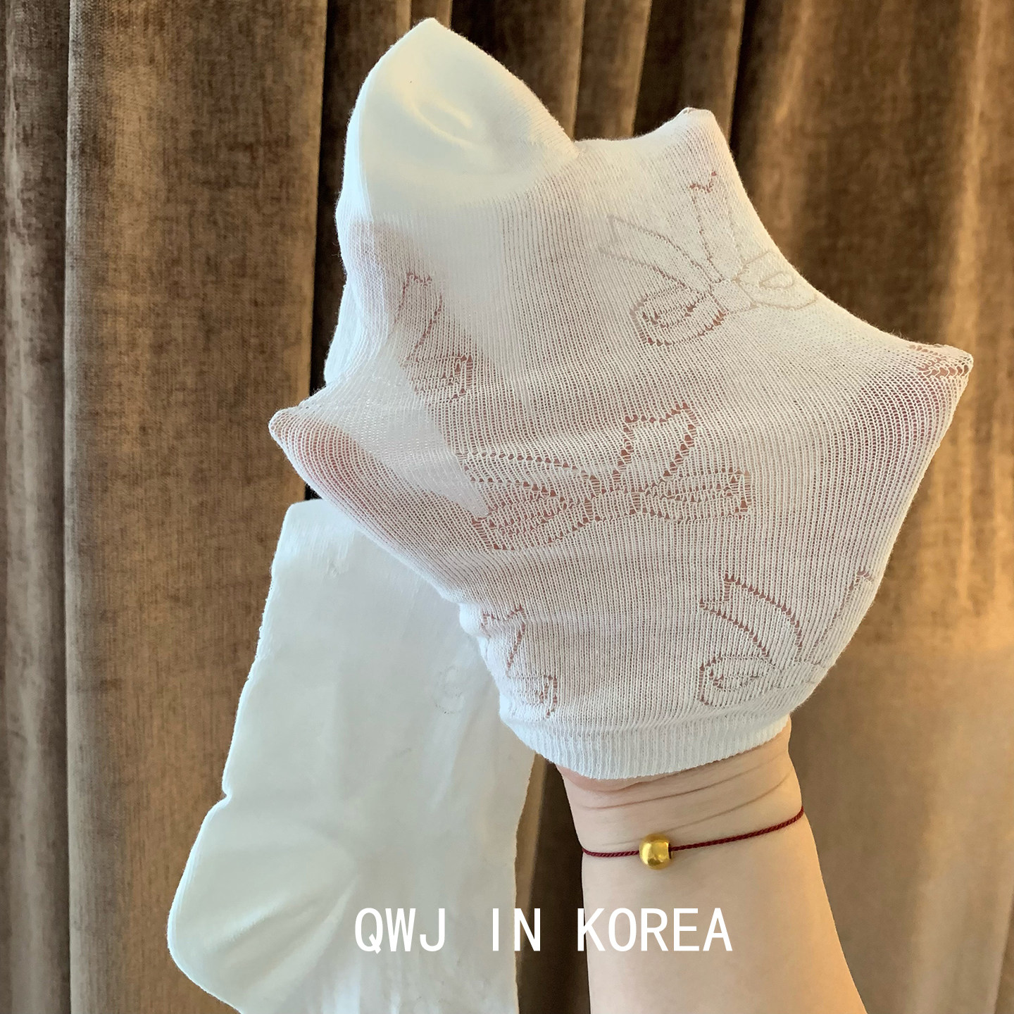 韩国进口中筒袜甜美芭蕾纯色镂空蝴蝶结女袜春夏薄款棉袜少女袜子