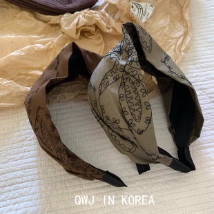 韩国进口发箍高品棉麻刺绣宽边头箍小众复古高级气质显脸小发卡