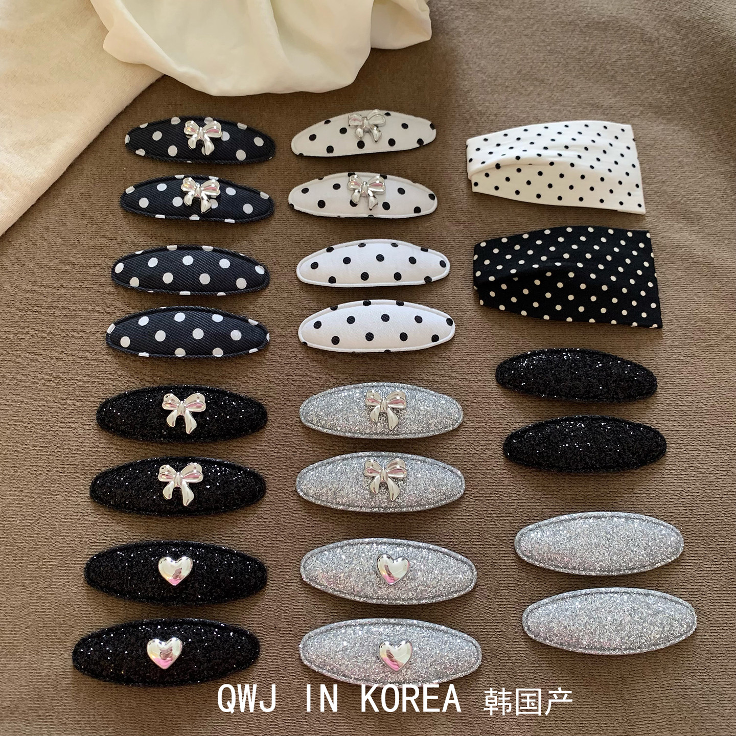 现货东大门老板娘同款韩国进口闪粉银色波点边夹蝴蝶结发夹刘海夹,饰品/流行首饰/时尚饰品新,发饰,淘宝优惠券,粉丝福利购,淘宝优惠卷