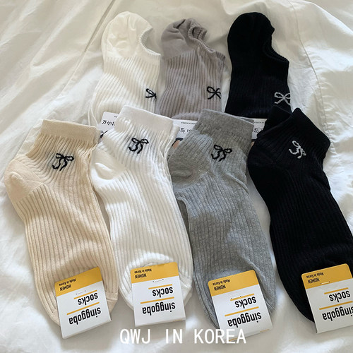 韩国进口薄款蝴蝶结棉袜短袜船袜