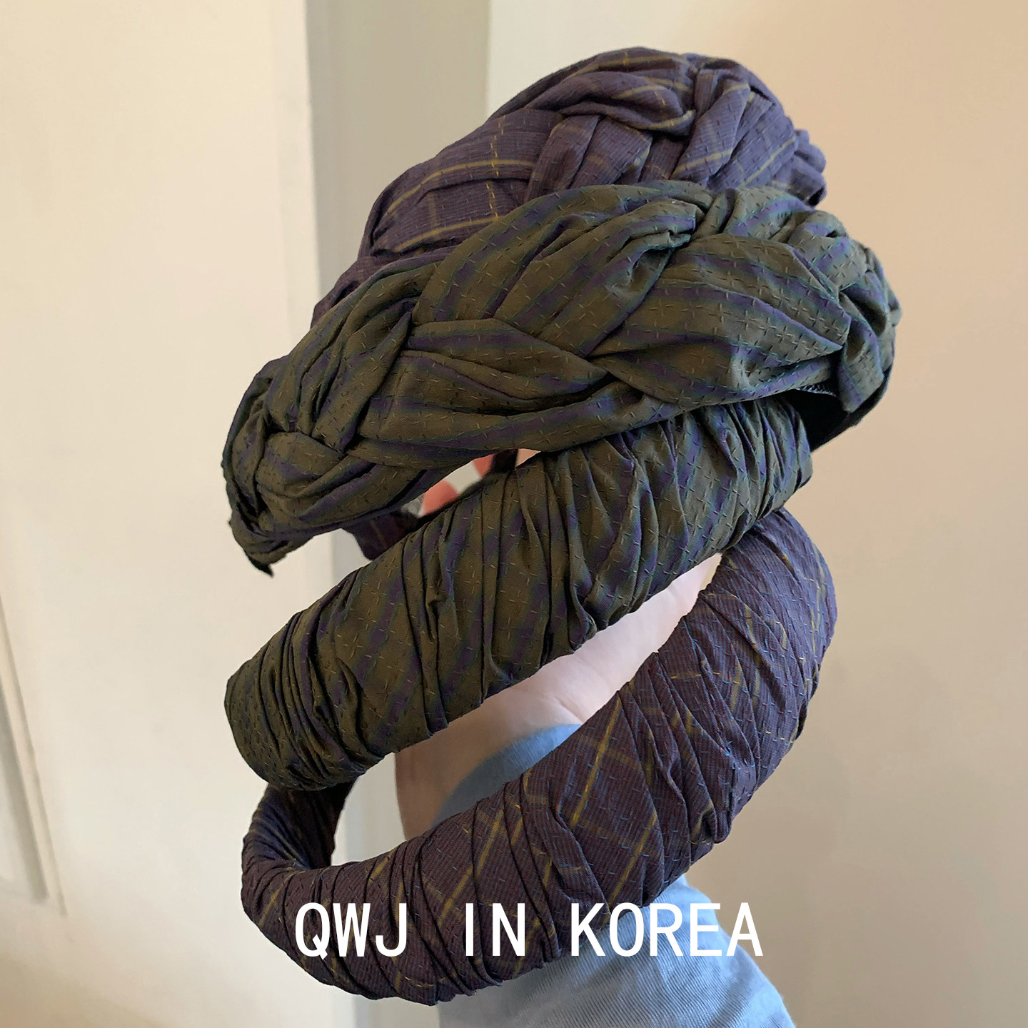 韩国进口小众高级紫色绿色布艺宽边发箍垫高颅顶头箍编织麻花发卡