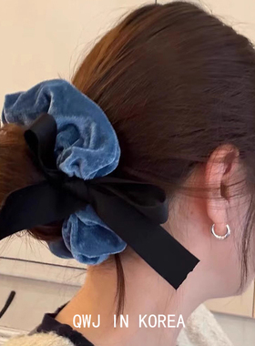 韩国进口新年红色湖蓝色宽缎带蝴蝶结丝绒肠圈秋冬甜美发圈发绳