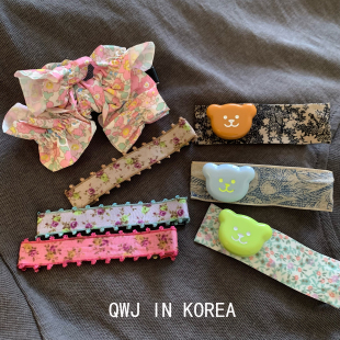 韩国进口可爱复古碎花小熊发夹甜美少女减龄蝴蝶结边夹 小贵精致