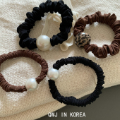 蔷薇家 百搭小气质珍珠黑色缎面肠圈日常咖啡色豹纹发圈发绳头绳