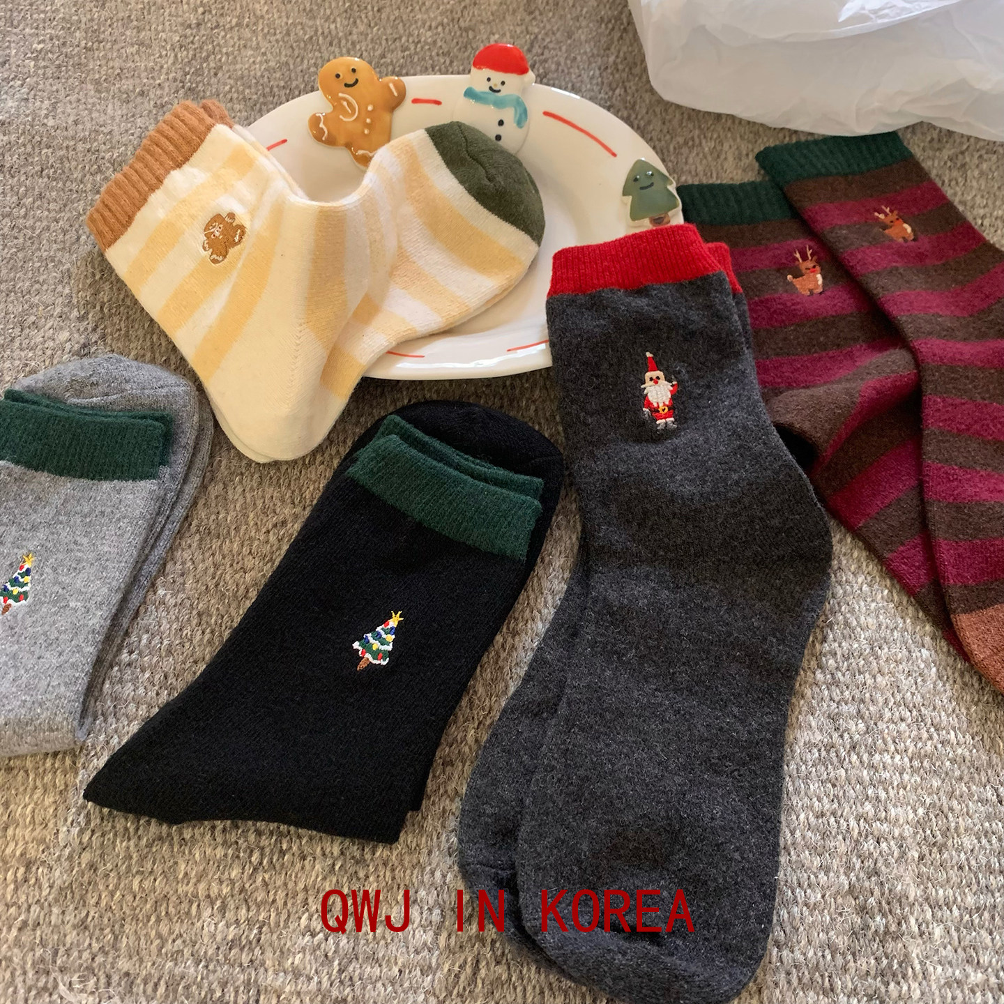 撞色边羊毛圣诞袜 纯色条纹秋冬保暖袜子女式中筒袜雪人圣诞树,女士内衣/男士内衣/家居服,中筒袜,淘宝优惠券,粉丝福利购,淘宝优惠卷