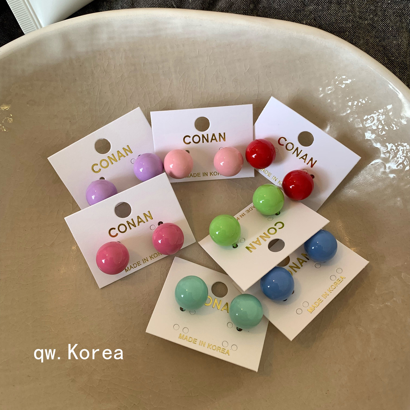 韩国进口彩色中号圆豆豆耳钉ins风可爱简约春夏百搭纯色小球耳环