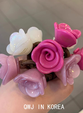 韩国进口France金标温柔粉紫白色玫瑰花发圈复古法式气质发绳头绳