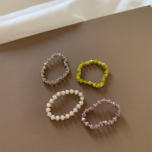 韩国进口韩剧海岸村同款弹力串珠戒指小金珠闪闪颗粒指环食指小众