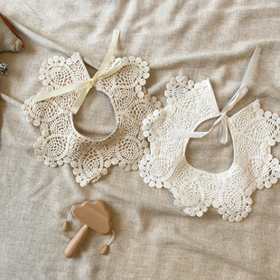 糖加奶ins韩系高级蕾丝围嘴女宝宝公主花边假领婴儿口水巾洋气