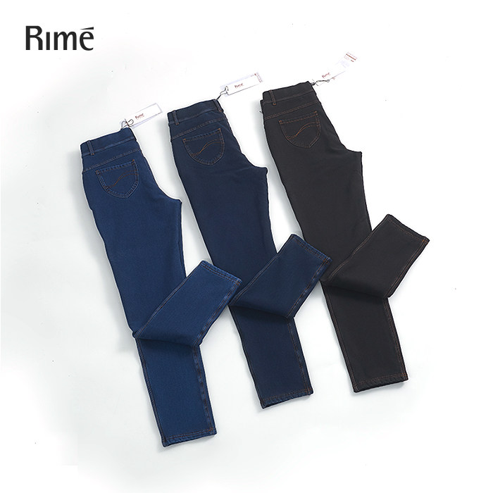 rime韵魅35900弹力双层高腰牛仔裤女冬季加厚加绒保暖铅笔裤36050