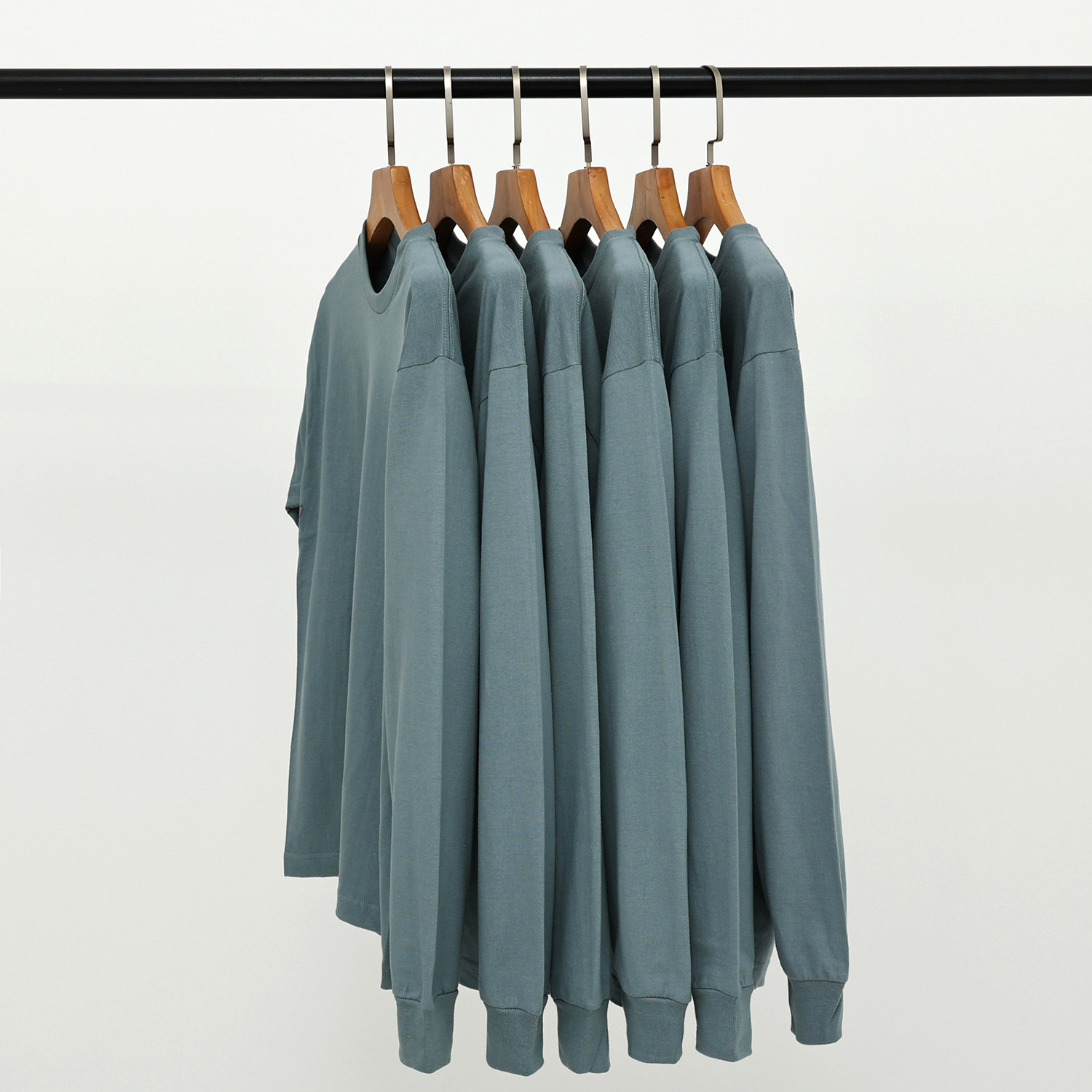 莫兰迪雾霾蓝250g重磅不透纯棉圆领长袖T恤男女全棉T运动户外,男装,T恤,淘宝优惠券,粉丝福利购,淘宝优惠卷