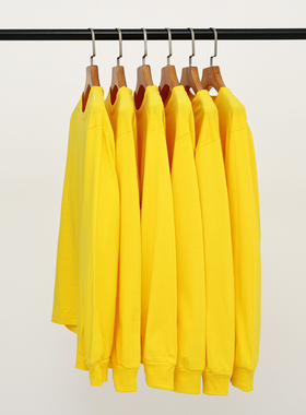 鲜黄色糖果色250g重磅厚实纯棉圆领长袖T恤女男宽松白T运动户外