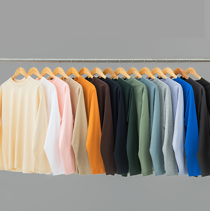 250g重磅二本针纯棉圆领长袖T恤男女全棉白T打底衫上衣