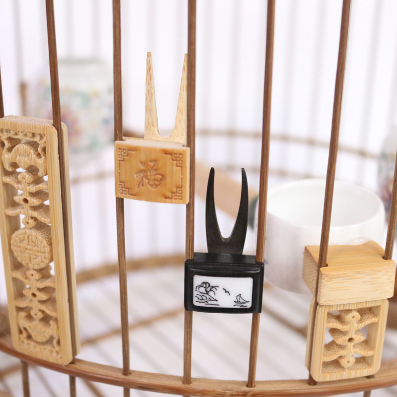 精品画眉鸟笼靛颏绣眼红子鸟笼竹子乌木雕刻果插鸟笼配件