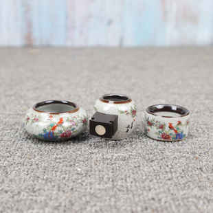 绣眼柳莺玉鸟黄鸟鸟食杯瓷碗杯子鸟食罐碎瓷小型鸟竹鸟笼配件三件