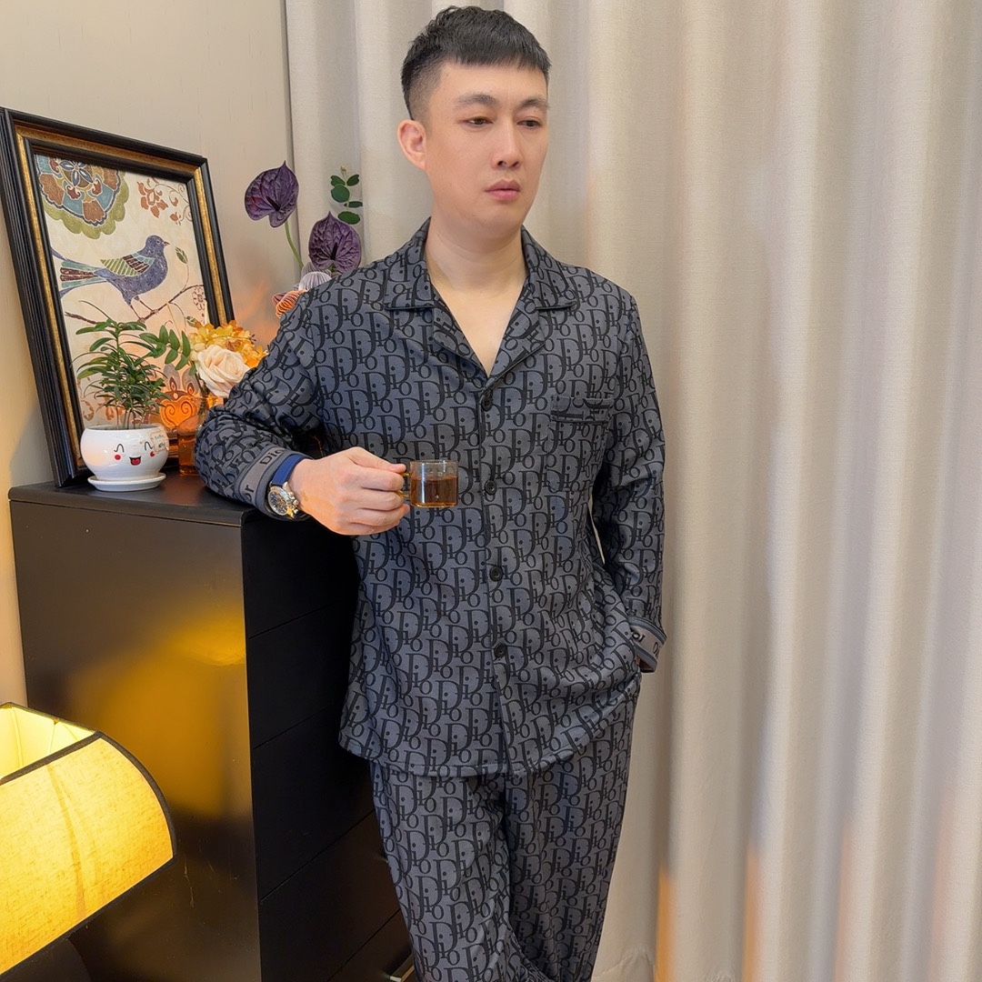 男士秋冬新款薄绒天鹅绒D字母带裤兜保暖睡衣家居服套装可外穿