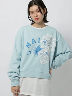 日系NK 蕾丝贴布字母印花宽松圆领棉质卫衣女 套头上衣女2026春季