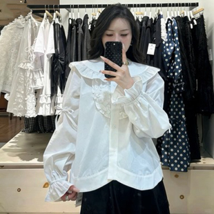 kirikomi点点家日系宫廷风衬衣2026新品大翻领花瓣抽绳长袖衬衫女