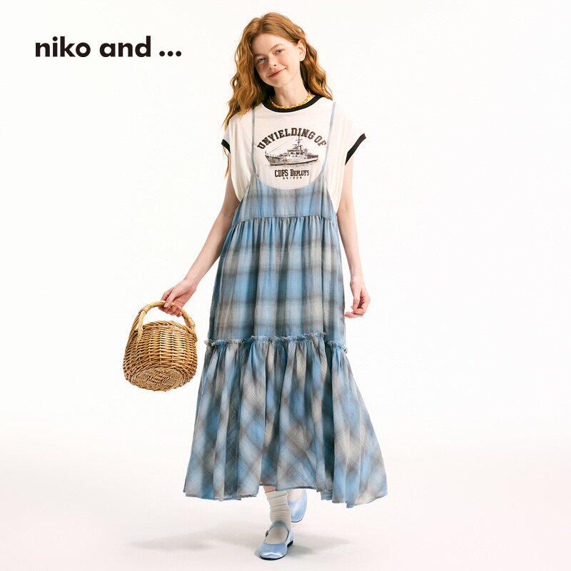 niko新款日系格子连衣裙女清新叠穿休闲撞色格纹吊带裙纯棉长裙子