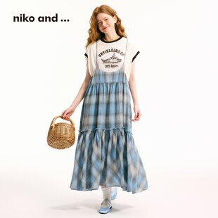 niko新款 日系格子连衣裙女清新叠穿休闲撞色格纹吊带裙纯棉长裙子
