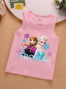 女童冰雪奇缘艾莎纯棉外穿背心宝宝无袖T恤儿童吊带内衣中童砍袖5