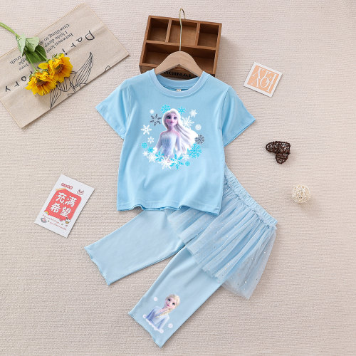 女童夏季纯棉薄套装爱莎公主裙子