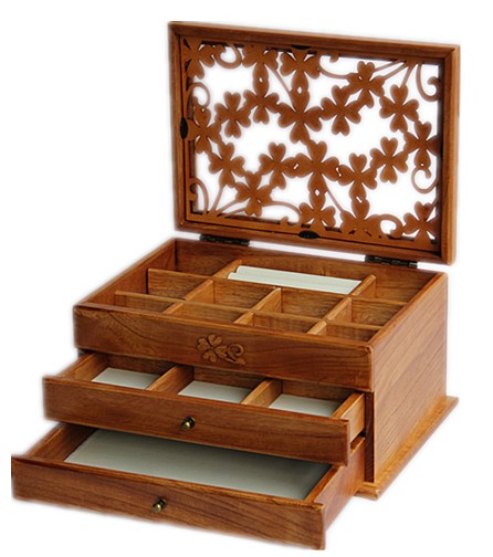 新款 四叶草雕刻 木质首饰盒  实木首饰盒 欧式复古木质首饰盒
