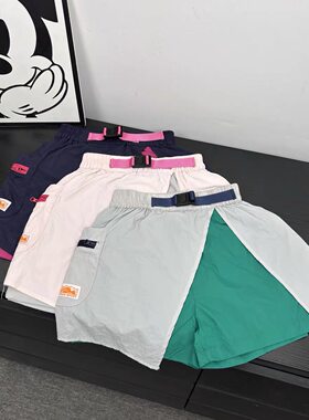 儿童户外工装腰带短裙裤26夏季新款休闲舒适运动女童假两件五分裤