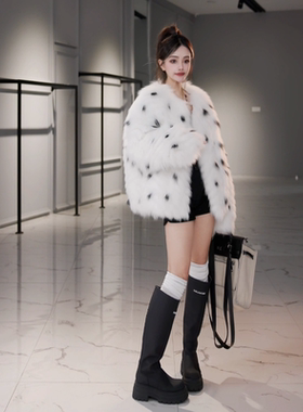 【思语】“小山猫” CC881227 进口芬兰狐狸毛短款皮草外套