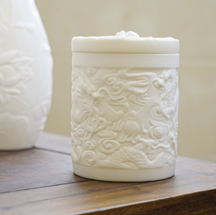 德化羊脂玉素烧茶叶罐龙罐