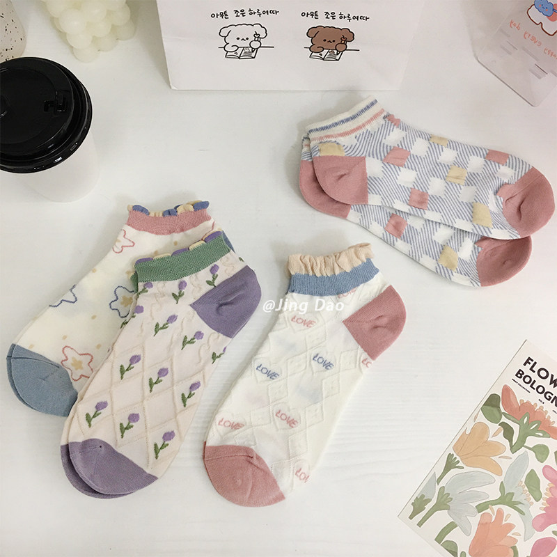 京岛 紫色花园春夏温柔袜子女短袜复古可爱泡泡口花边Lolita船袜,女士内衣/男士内衣/家居服,短袜,淘宝优惠券,粉丝福利购,淘宝优惠卷