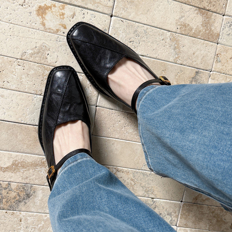 羊皮复古方头浅口单鞋女显瘦一字扣带黑色通勤鞋气质办公室高跟鞋,女鞋,浅口单鞋,淘宝优惠券,粉丝福利购,淘宝优惠卷