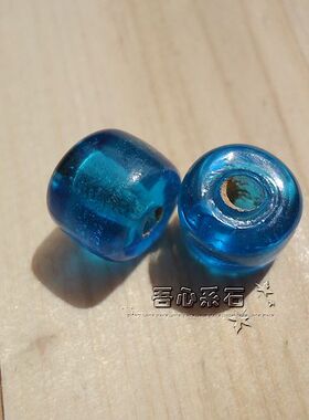 『系石苑』DIY散珠古法老厂手工琉璃10*8mm湖蓝色桶珠 2.5/颗