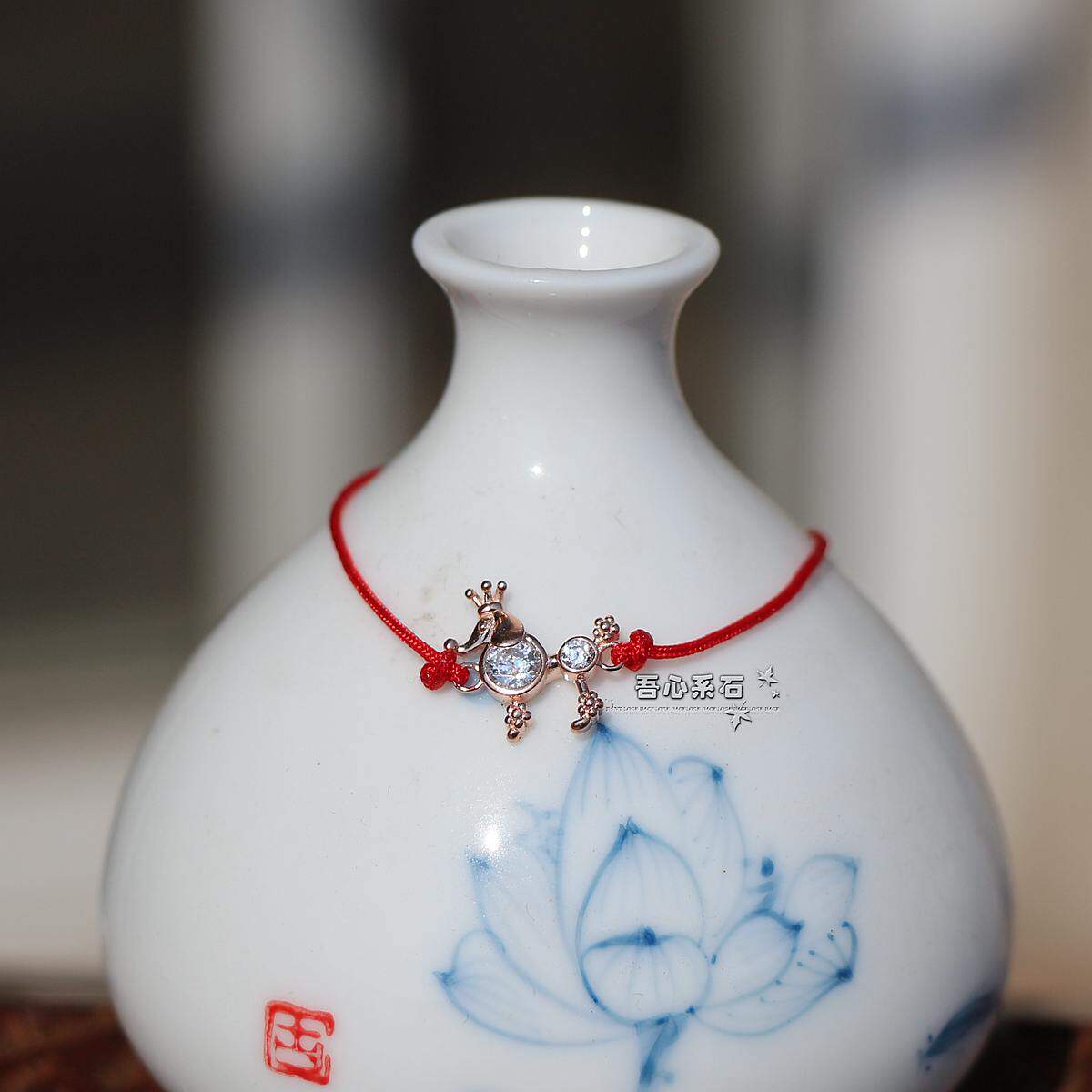 文玩925银玫瑰本命年抽绳手链