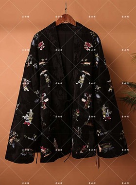 25476新款对襟前后满绣棉服