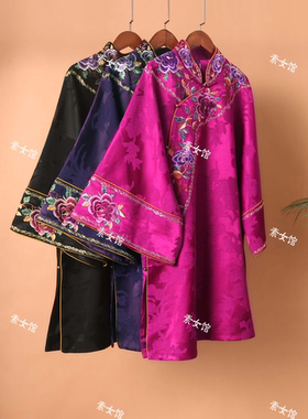 25294新款民族风新中式中长款上衣斜襟绣花太太服