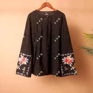圆领斜襟绣花打底衫 25188素女馆新款 新中式