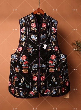 25161素女馆新款前后满绣如意对襟马甲