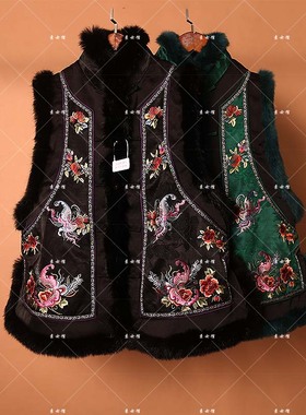 25323新款绣花立领对襟棉马甲