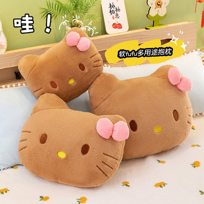 黑皮hellokitty抱枕凯蒂猫KT猫毛绒玩具沙发宿舍睡觉靠垫